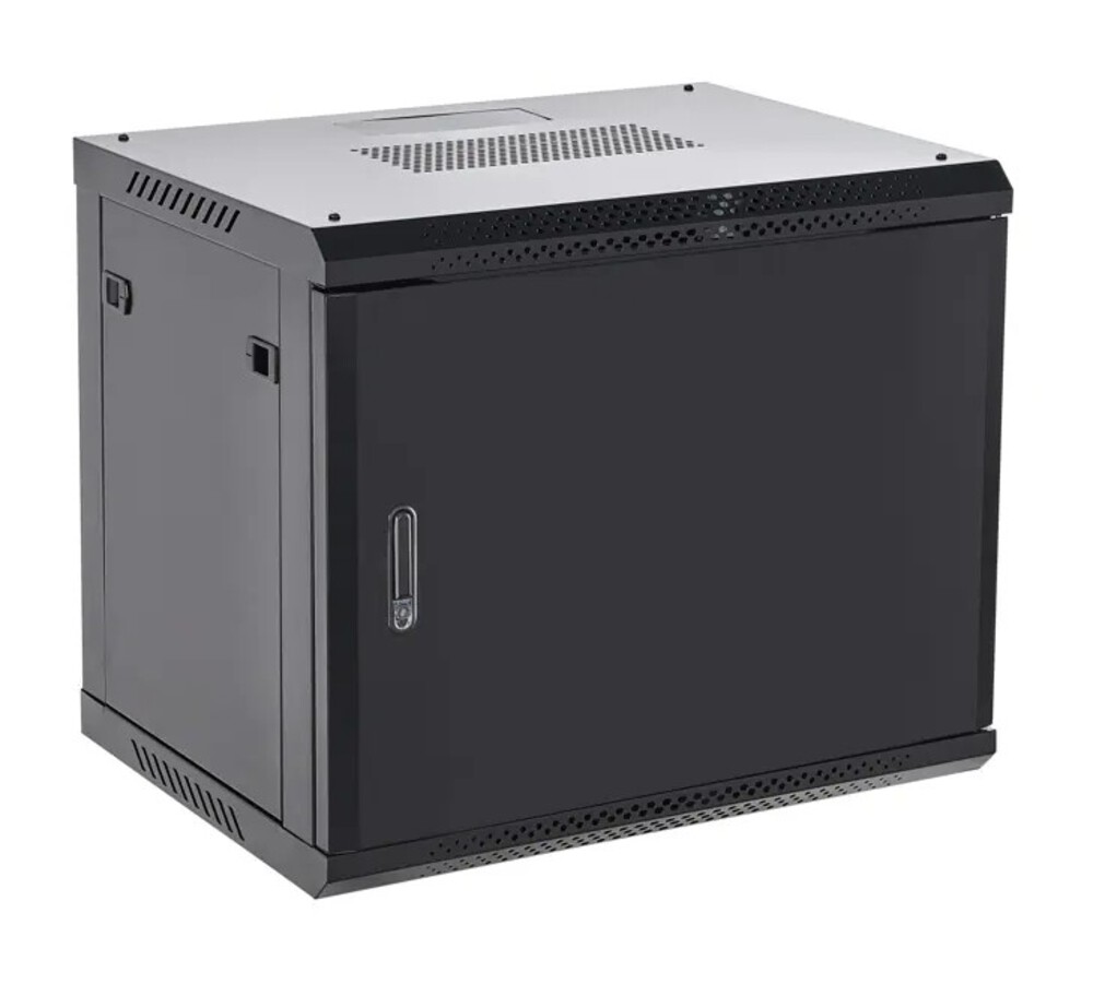 04-0966-122 - Настенный телекоммуникационный шкаф 19" 9U 600×600мм, дверь металл, с задней стенкой, разборный, черный (RAL 9005), Rexant