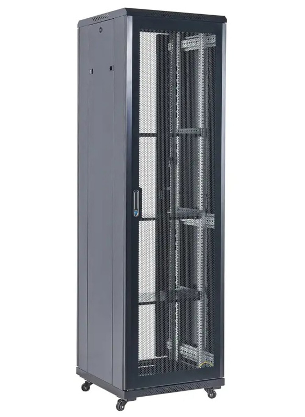04-4268-232 - Шкаф телекоммуникационный напольный 19" 42U 600×800х2055мм, дверь перфорация, перфорированная задняя дверь, разборный, черный (RAL 9005), Rexant