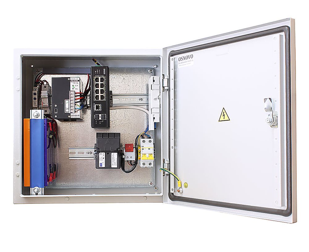 OSS-44TB1(SW-60812/I) - Уличный коммутатор Osnovo в корусе из нержавеющей стали с термостабилизацией и резервным питанием на базе уличной станции OSNOVO OSS-44TB1. Порты: 6 x FE (10/100Base-T) с PoE (до 30W) + 2 x FE (10/100Base-T) с PoE (до 60W) + 1 x GE (10/100/1000Base-T) + 2 x GE SFP (1000Base-X). Режим антизависания и режим удлинения линий связи по 8-ми PoE портам до 250м