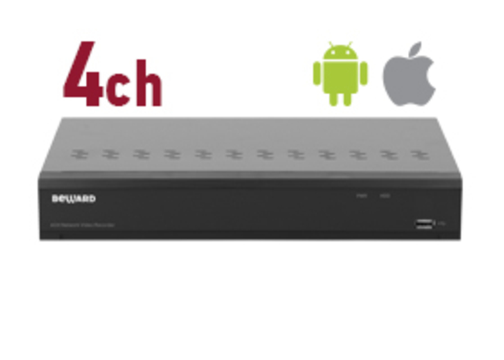 RK0104 - IP видеорегистратор Beward 4 IP-канала, H.265/H.264, 50 Мбит/с, 3840x2160 (8 Мп), ONVIF, P2P сервис (мобильный клиент iOS/Android), 1x SATA HDD 3.5'', 1x VGA/HDMI, 1x 100 Мбит/с Ethernet, 4 тревожных входа / 1 тревожный выход