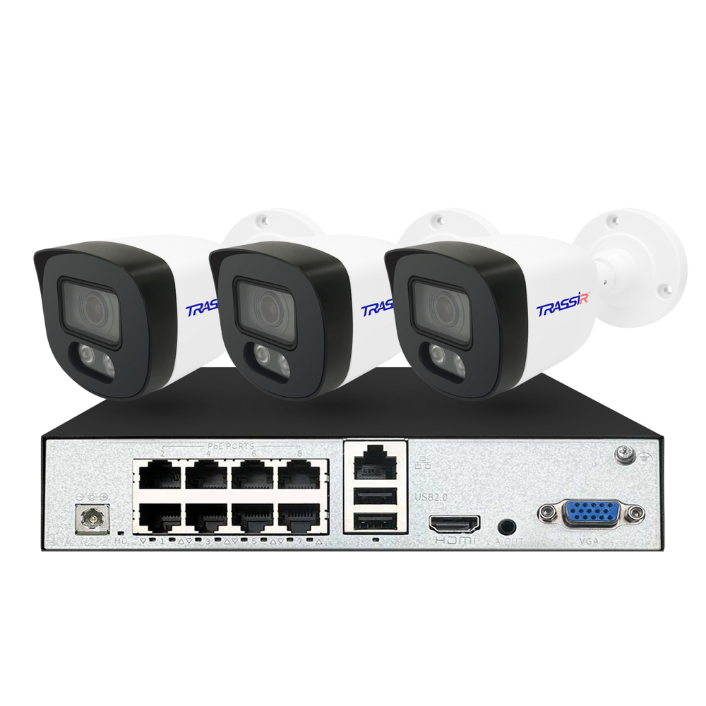 Комплект: видеорегистратор TR-Lite 1110-8P + 3 IP-камеры TR-Lite L2B5