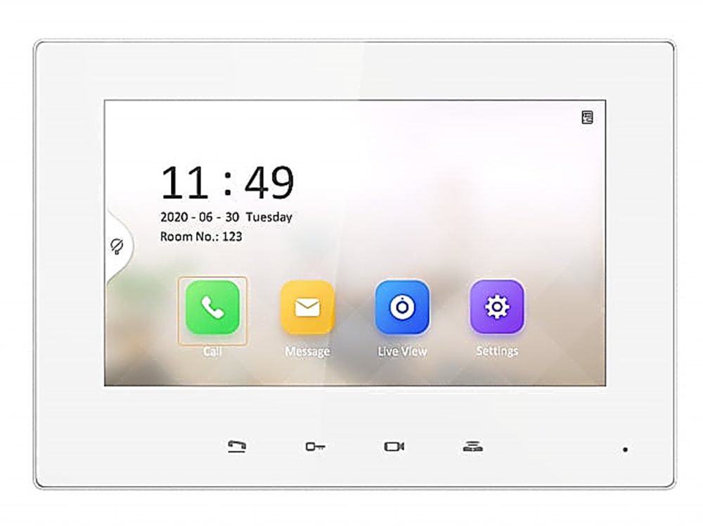 VDP-H2201  HiWatch - 7“ IP видеодомофон. Сенсорный 7" TFT LCD экран 1024*600; встроенные микрофон и динамик; тревожные входы 8; кнопки управления, RS-485; 10M/100M Ethernet; DC12В/PoE; 6Вт