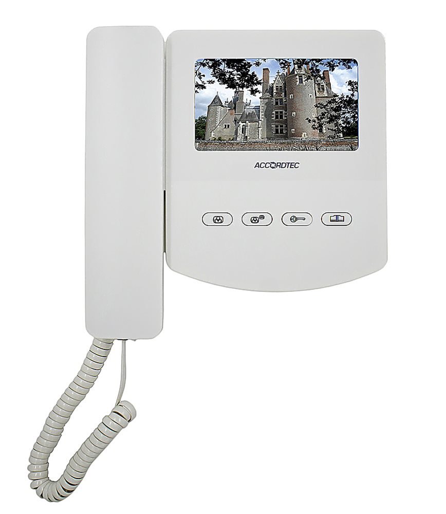 AT-VD433C WH - Цветной 4-x проводный, 4.3’’ TFT LCD (320х240) видеодомофон. Регулировка громкости вызова. Подключение двух вызывных панелей. Накладной тип крепления.