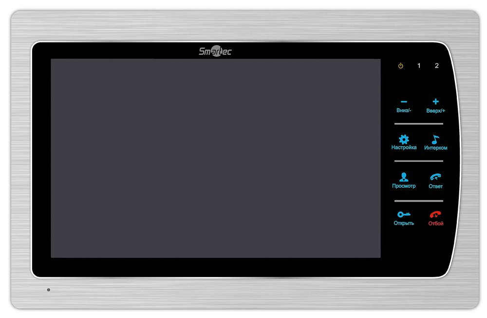 ST-MS307HM-SL - Монитор видеодомофона Smartec 7", AHD, 4-х проводная линия связи, поддержка 2-х панелей вызова, 3 доп. мониторов, 2 доп. камер и охранных датчиков, фото/видео запись, поддержка SD карт памяти, встроенный блок питания, серебряный металик