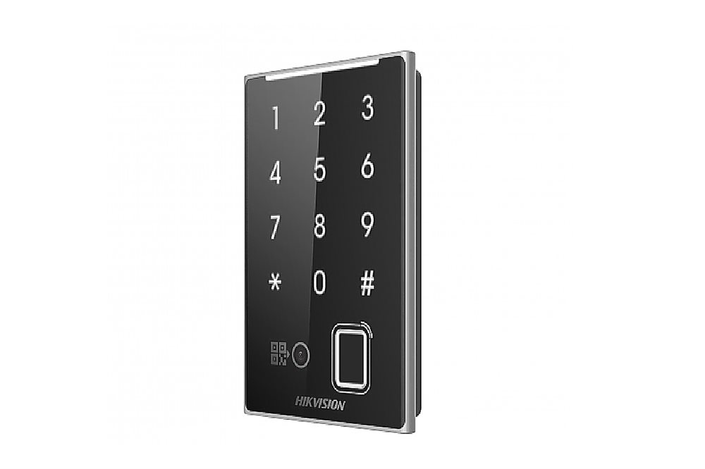 DS-K1109DKFB-QR - Считыватель Desfire, Mifare 1, Felica карт с поддержкой Bluetooth, отпечатков пальца; ПИН-код; QR-код