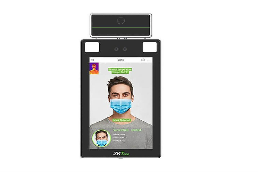 ZKTeco ProFaceX [TI] [ID] - Терминал распознавания лиц и измерением температуры. Считыватель EM. Детекция маски. Дисплей 8" IPS , память: лиц 50000, событий 1 млн.TCP/IP,RS232,RS485,Wiegand,IP68. Расстояние измерения 30-120 см.
