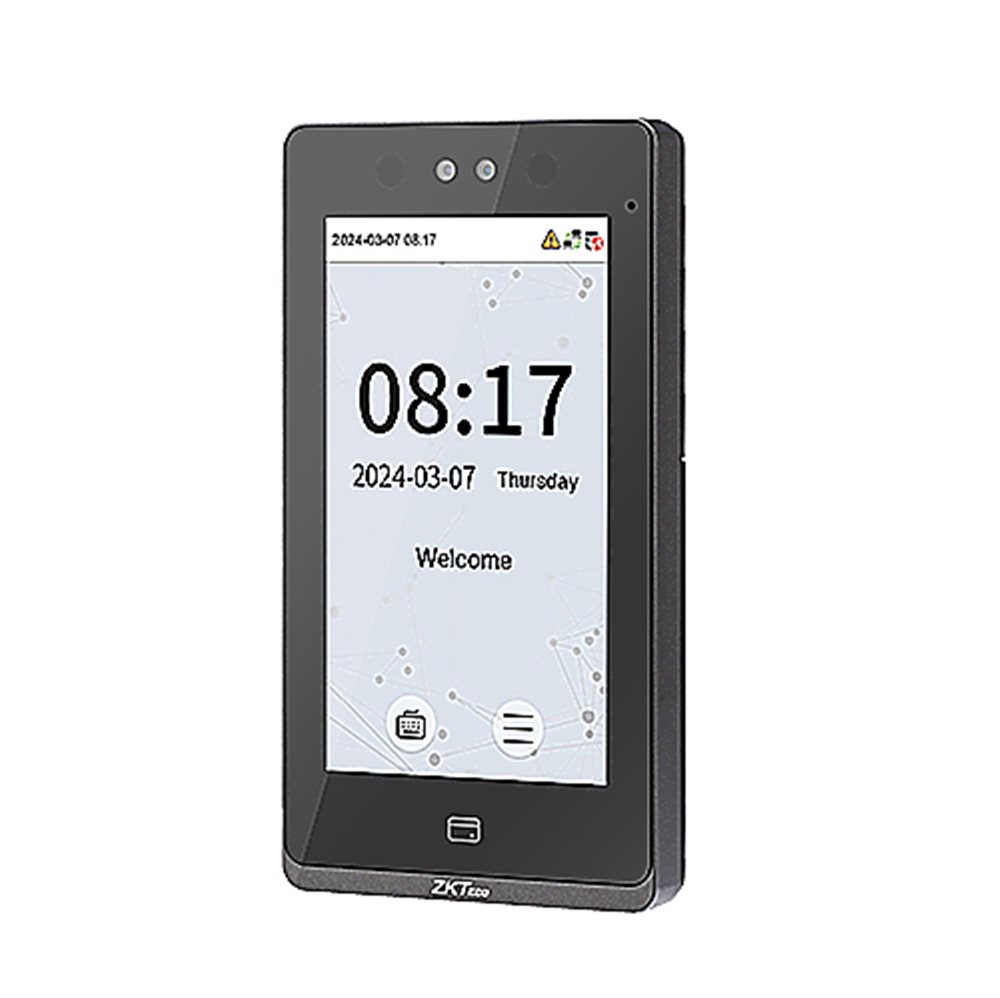 ZKTeco SenseFace 7B - Биометрический терминал с функцией распознавания лиц.  Память: лиц 10000, карт 50000, событий 300 000. 7" IPS дисплей. TCP/IP, USB, Wiegand, RS485. ОС Linux. IP65. -5°C to 45°C. Считыватель карт EM