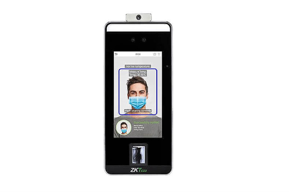 ZKTeco SpeedFace-V5L [TD] - Терминал с функцией распознавания лиц и измерением температуры. Детекция маски. Точность измерения: ± 0,3°C. 5" IPS дисплей. TCP/IP, RS485, Wiegand. Встроенный считыватель отпечатков пальцев. ПО ZKBioAccess, ZKBiosecurity