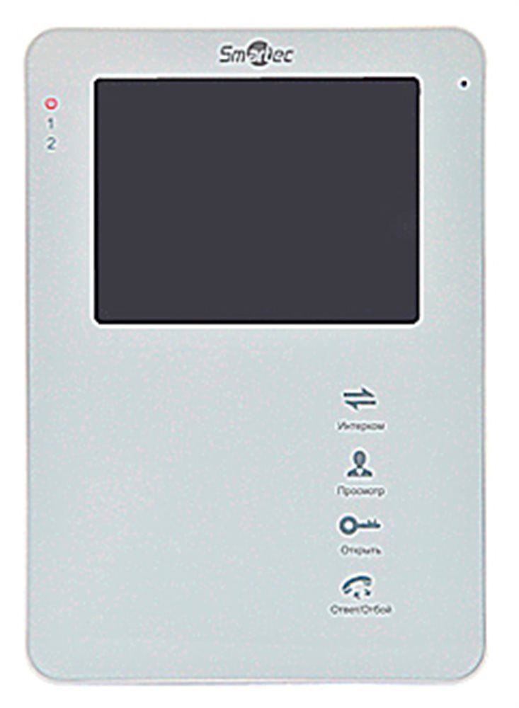 ST-MS204M-WT - Монитор видеодомофона Smartec 4", 4-х проводная линия связи, поддержка 2-х панелей вызова, 3 доп. мониторов, 2 доп. камер и охранных датчиков, фото/видео запись, поддержка SD карт памяти, встроенный блок питания, белый