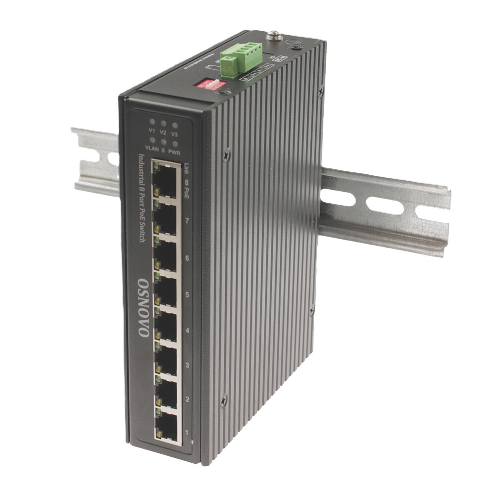 SW-80800-IR - Промышленный PoE коммутатор Osnovo Gigabit Ethernet на 8 портов. Порты: 1 x GE (10/100/1000Base-T) с PoE BT (до 90W), 7 x GE (10/100/1000Base-T) с PoE (до 30W)