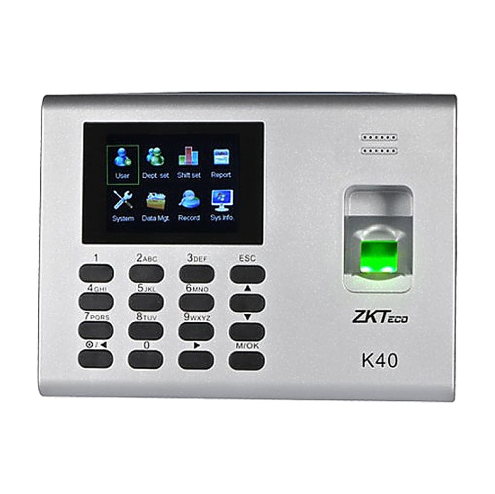 ZKTeco K40 - Биометрический терминал учета рабочего времени. Дисплей 2.8" TFT. Память: отпечатка пальца 1000,), событий 80 000.